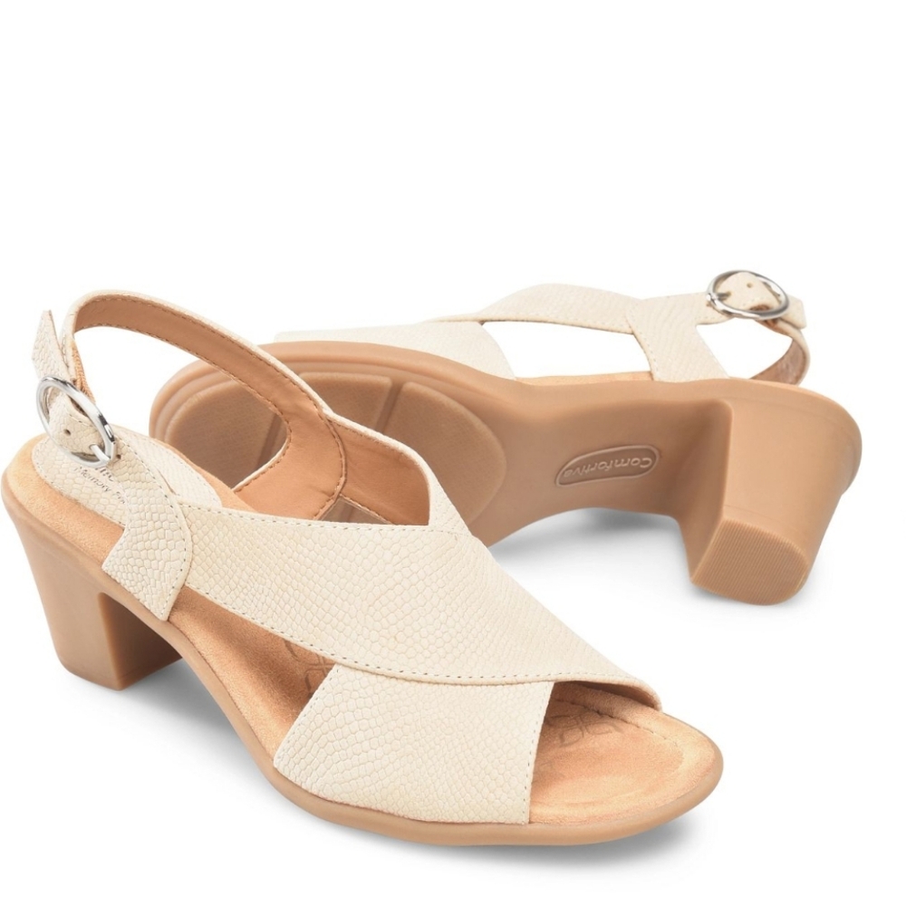 $105 Online Comfortiva Katara Creme Leather Pillowtop Slingback Heels Size 7